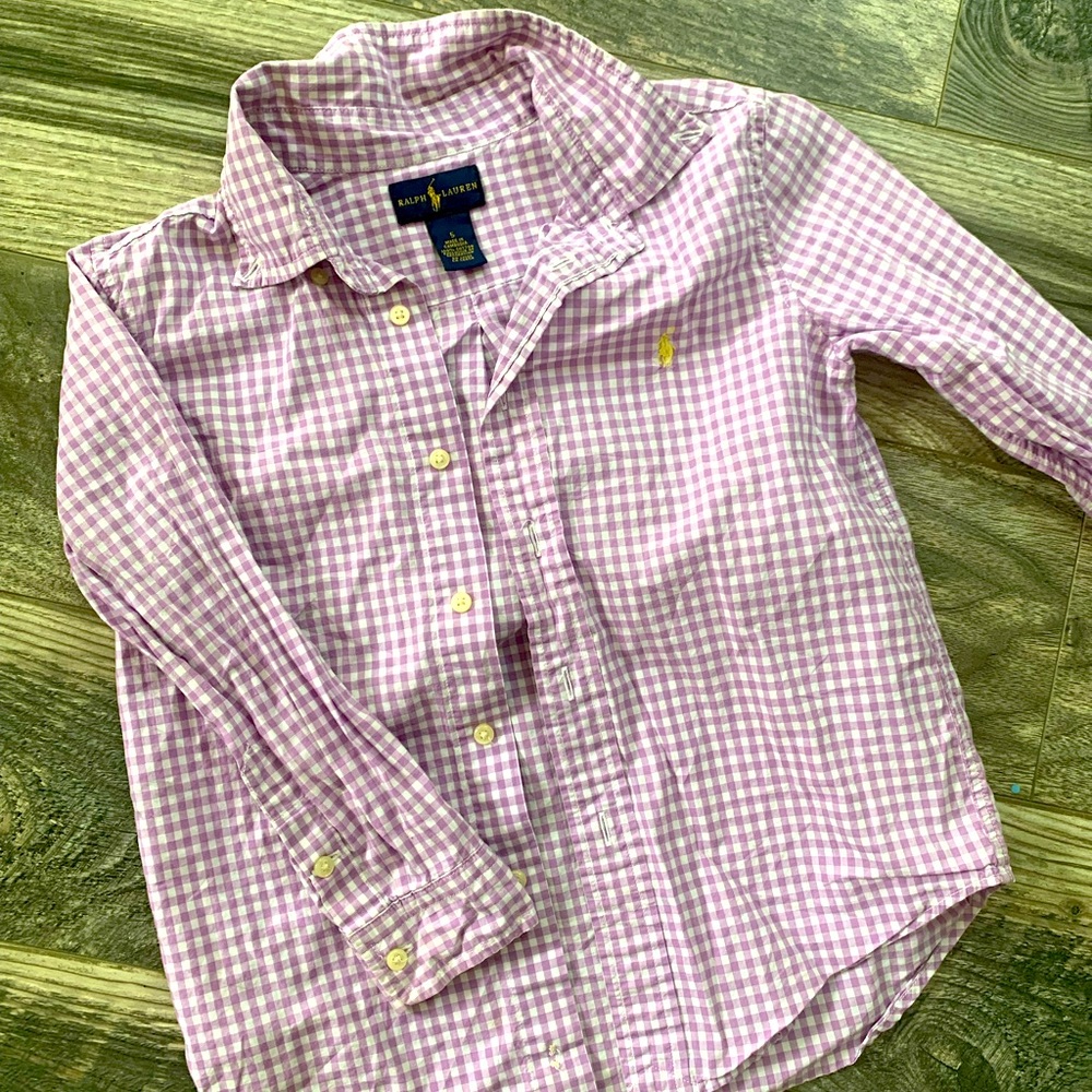 Ralph Lauren plaid shirt for kids. Purple with white. Size 5